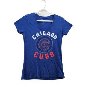 CHICAGO CUBS Shirt Women's Short Cap Sleeves V-Neck Blue Small